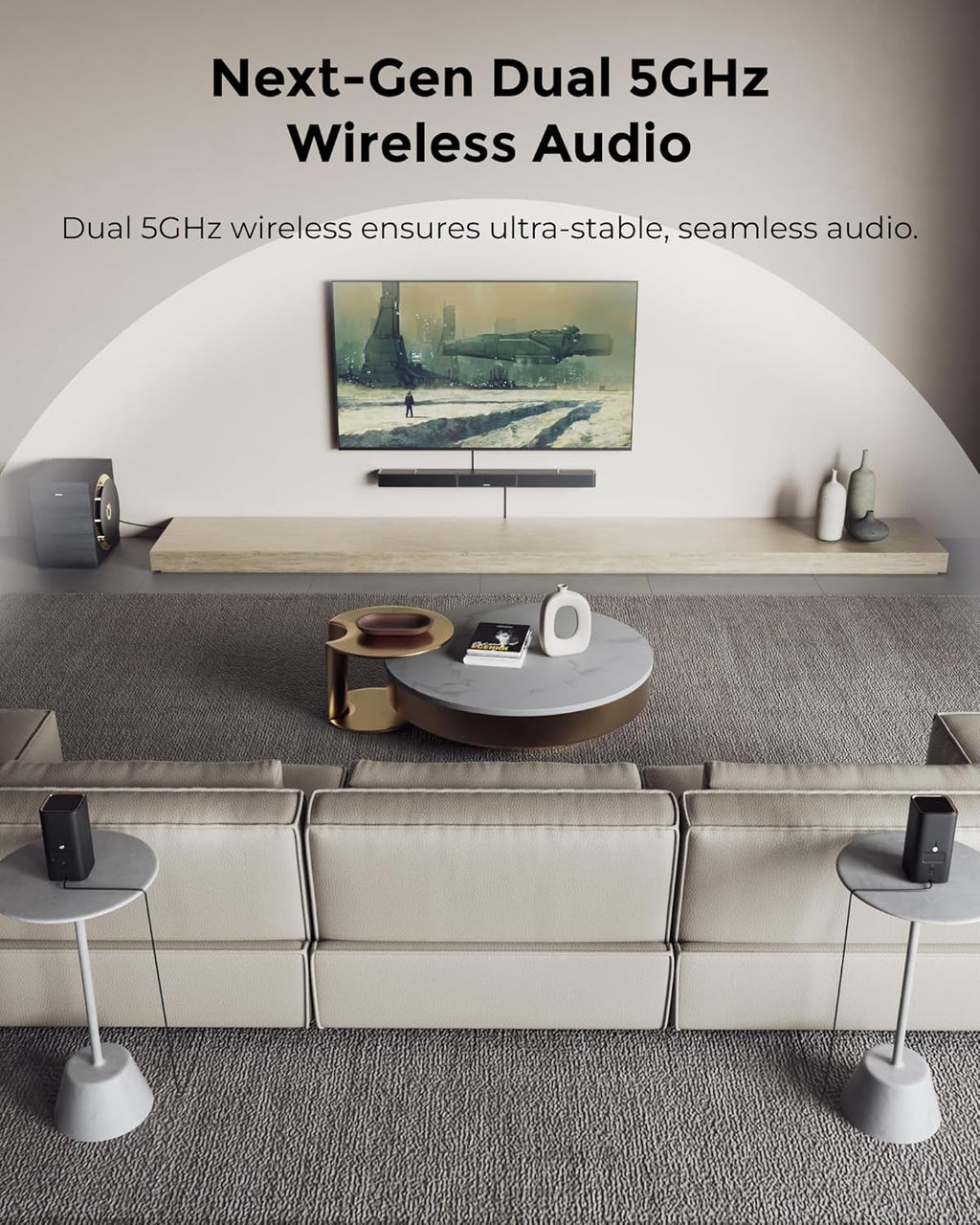 ULTIMEA Skywave X70 7.1.4ch Professional Wireless Surround Sound System for TV w/Dolby Atmos, 980W Sound Bar with 10" Wireless Subwoofer, 20Hz Low Frequency, GaN Amplifier, 4K HDR Pass-Through