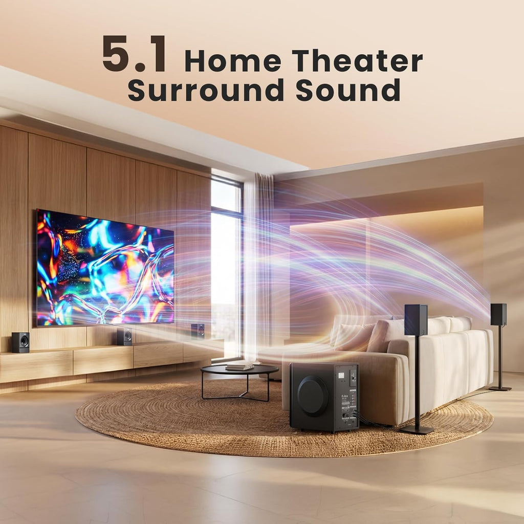 Bobtot Surround Sound Systems Home Theater System - 800 Watts Peak Power 6.5" Subwoofer 5.1 Wired Stereo Speakers Strong Bass with ARC Optical AUX Bluetooth Input