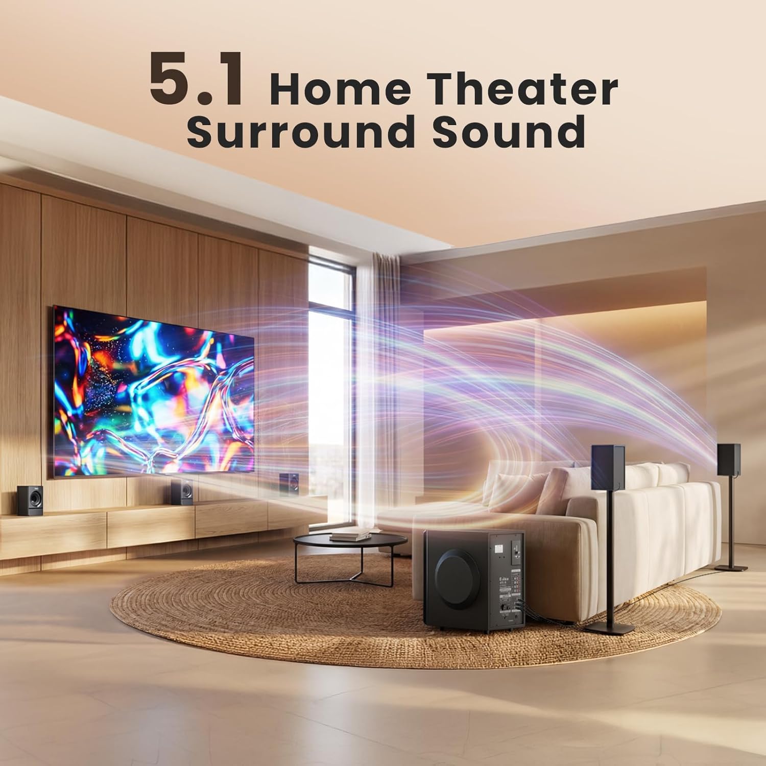 Bobtot Surround Sound Systems Home Theater System - 800 Watts Peak Power 6.5" Subwoofer 5.1 Wired Stereo Speakers Strong Bass with ARC Optical AUX Bluetooth Input