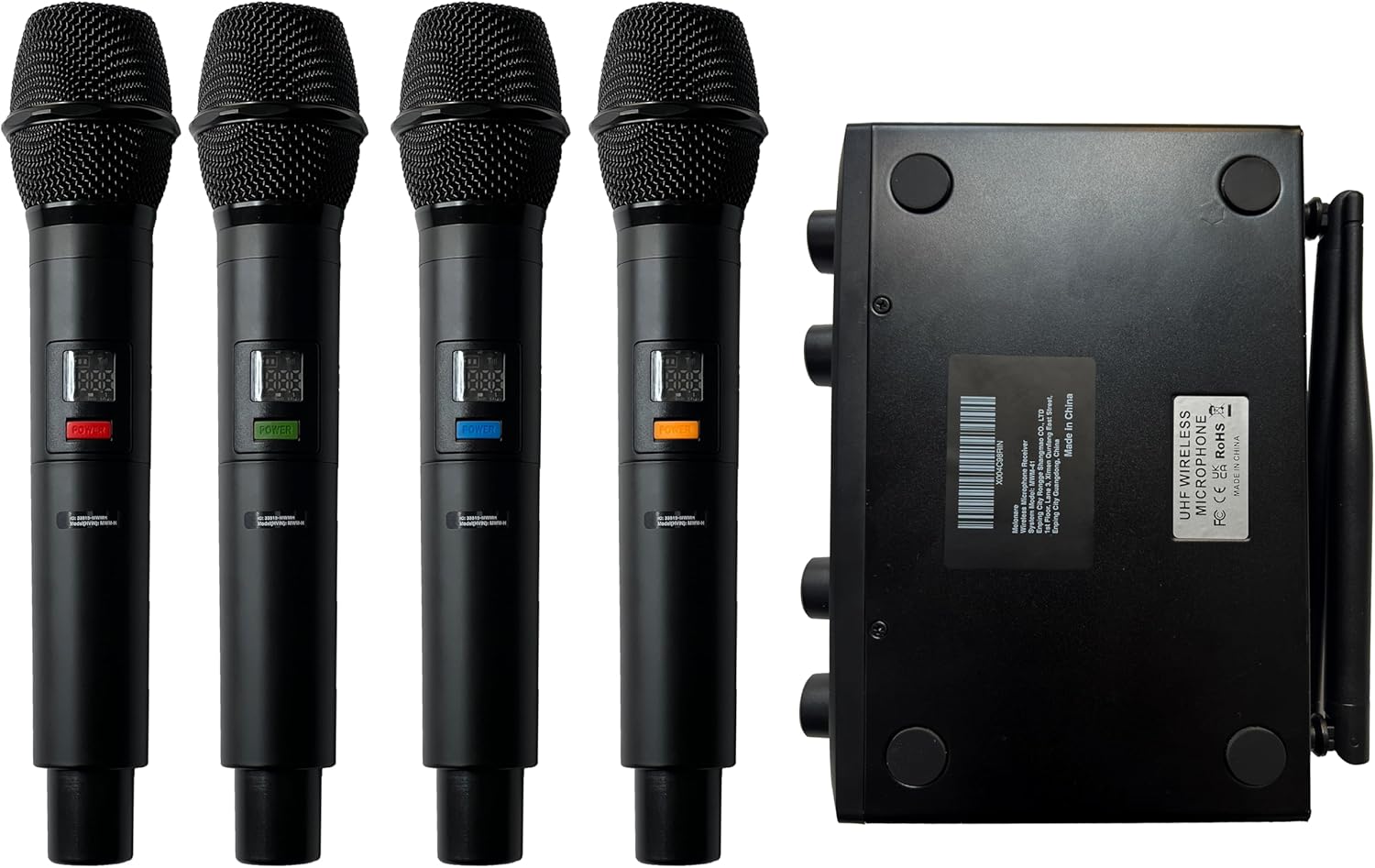 MELONARE 4-Channel Wireless Microphone System, UHF Compact Cordless Mic Set w/ 4x10 Frequencies, 200ft Range, Dynamic Handheld Microphone for Singing, Karaoke, Church, DJ, Wedding (MWM-41-4H)