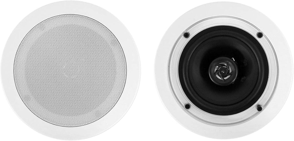 Rockville RCS180-6 Bundle: 180-Watt 6-Zone 70V Bluetooth Commercial Amplifier, (8) CC525T 5.25 in White Ceiling Speakers for Restaurants, Cafes, and Offices, 9-Items