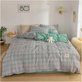 Bedding Set Grid Dyed Cotton Washed Cotton Four-Piece Set Cotton Brushed Simple Soft Bed Sheet Quilt Cover Linens,Bed