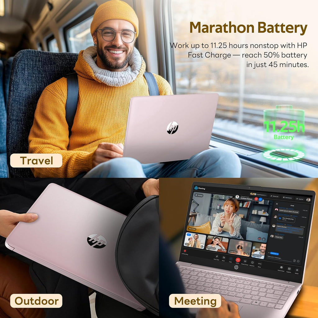 HP 2026 Ultrabook Laptop for Students & Home, Microsoft Office 365 with Copliot AI, 8GB RAM, 256GB SSD + 128GB eMMC Storage, Quad-Cores Intel Processor, Windows 11, Lightweight, Long battery life