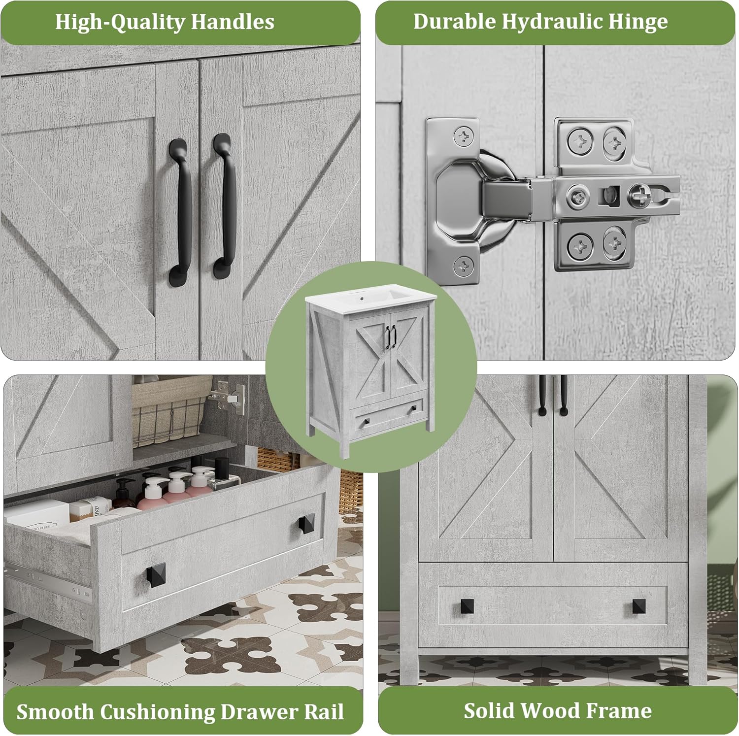 GarveeHome 30 inch Vanity with Ceramic Sink, Modern Bathroom Vanity with 2 Doors and 1 Storage Drawer, Freestanding Bathroom Cabinet with Contemporary Design for Your Bathrooms, Grey