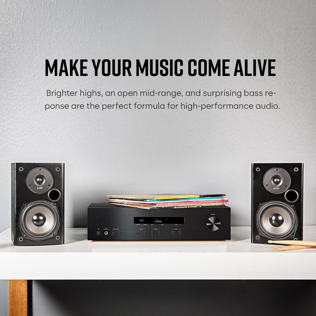 Polk Audio T15 Home Theater and Stereo Bookshelf Speakers – Deep Bass Response, Dolby and DTS Surround, Wall-Mountable, Pair, Black