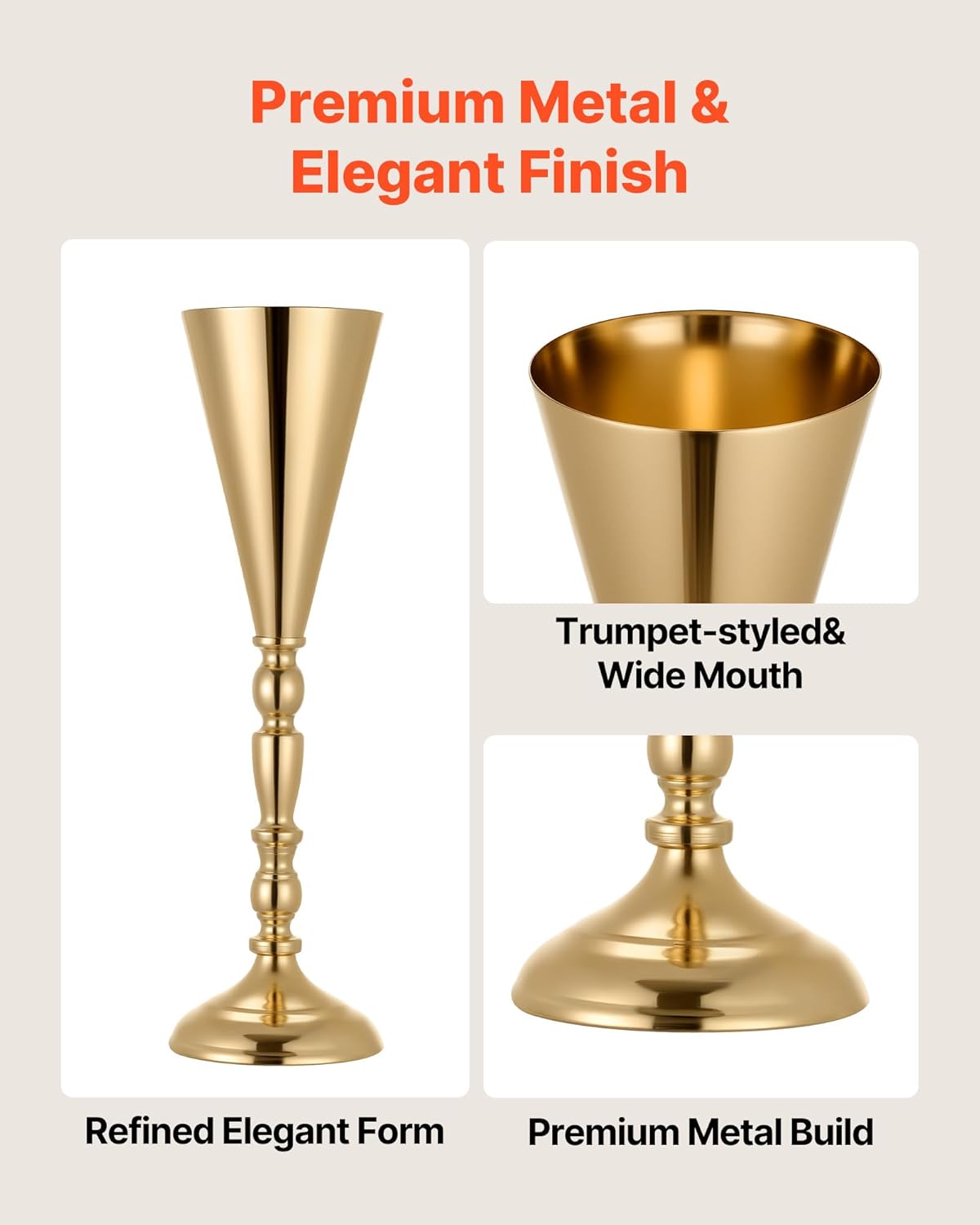 VEVOR 20 PCS Wedding Flower Vase, 16.9 in Tall Trumpet Flower Table Centerpieces, Banquet Vases Easy Installation, Electroplated Versatile Arrangement Stand for Party Events Home Decor Reception, Gold