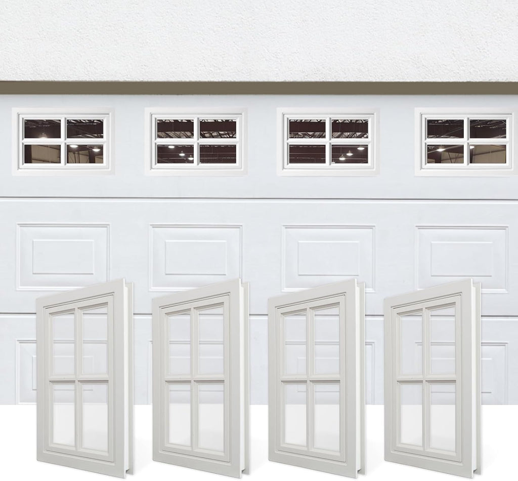 NeatiEase 4 Pcs Garage Door Windows, Replacement Vinyl Windows Inserts Kit with UV Resistant Resin Glass for Exterior Garage Doors (Cross Design)