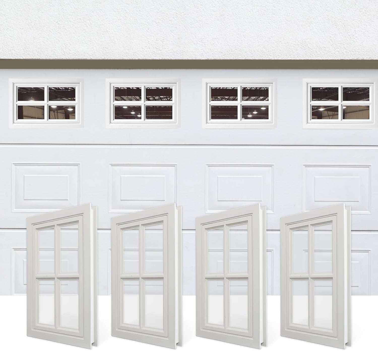 NeatiEase 4 Pcs Garage Door Windows, Replacement Vinyl Windows Inserts Kit with UV Resistant Resin Glass for Exterior Garage Doors (Cross Design)