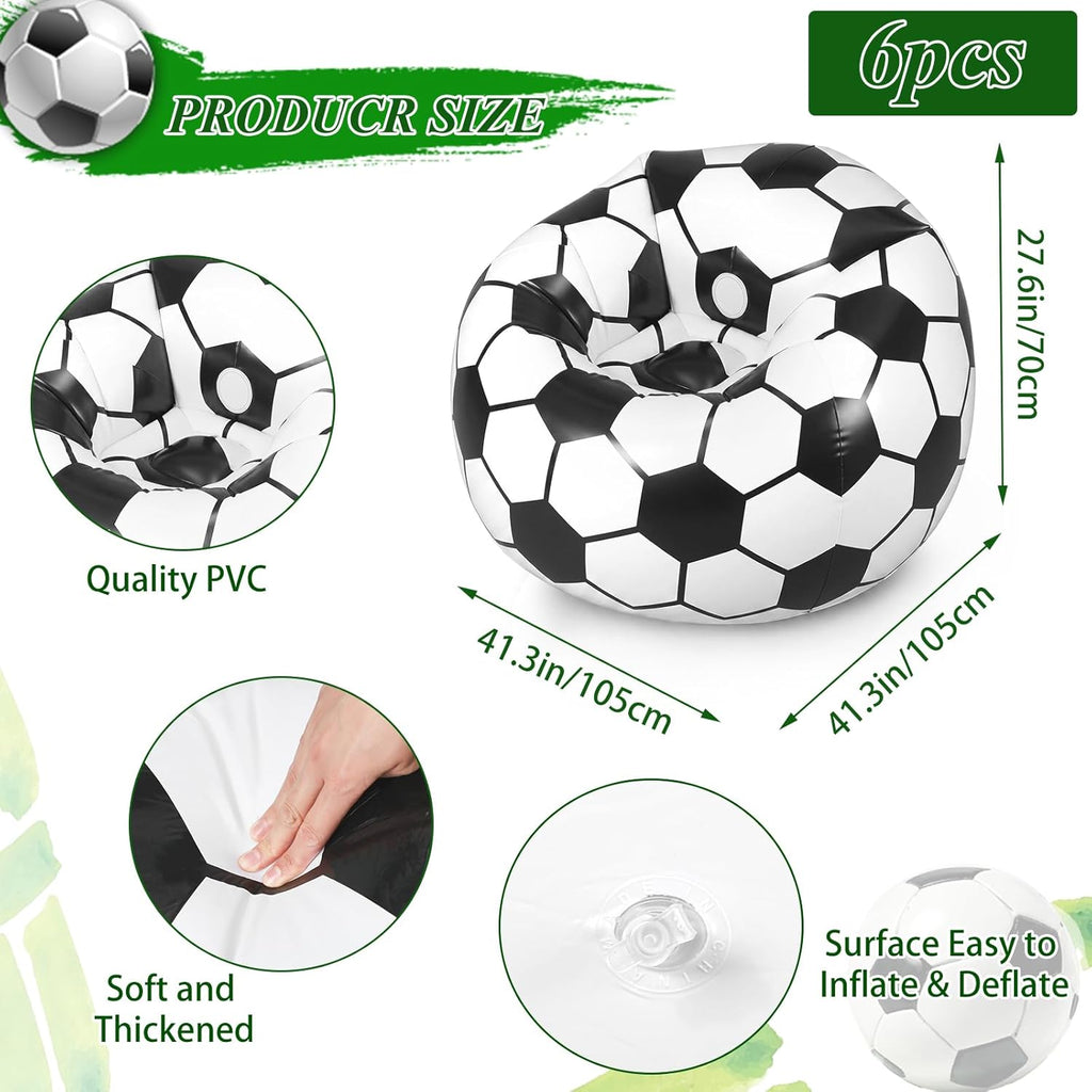 6 Pack Inflatable Soccer Bean Bag Chair 41 Inch Blow up Soccer Sofa with Foot Pump, Inflatable Bean Bag Chair for Adults, Portable Air Cushion Lounge for Outdoor Camping Party