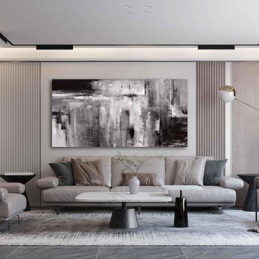 XIANSHOU Black Abstract Wall Art Living Room Decor Painting 29"x 58" White Abstract Graffiti Wall Decorations for Bedroom Kitchen Dining Room Office