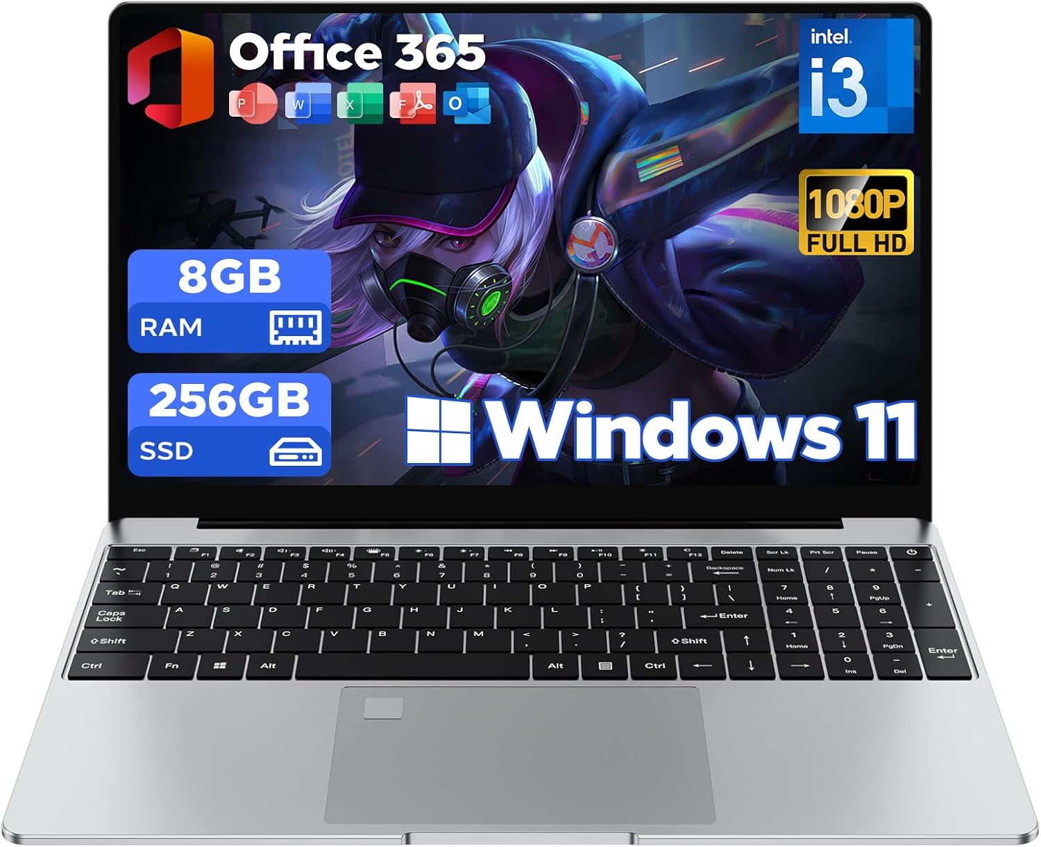 2026 Latest 15.6'' for Windows 11 Laptop Computer, Core i3-7020U Laptop 8GB RAM 256GB SSD, 32GB+2TB Expandable, FHD IPS Display & Backlit Keyboard, Fingerprint Unlock, Office, Wi-Fi, BT5.2, HDMI, USB