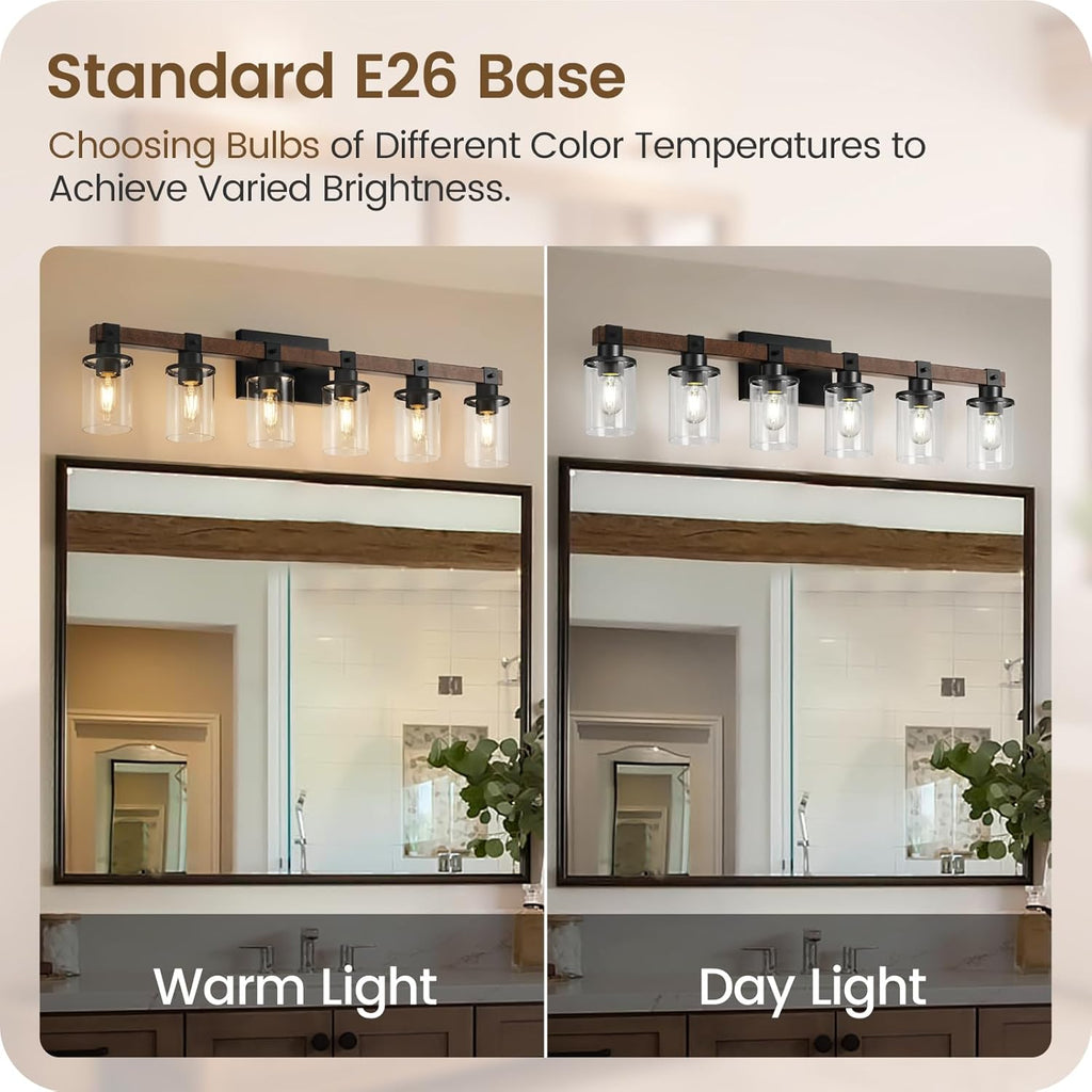 6-Light Bathroom Light Fixture, Vanity Lights for Bathroom with Glass Shade, Rustic Bathroom Light Fixtures, E26 Base F12BD05