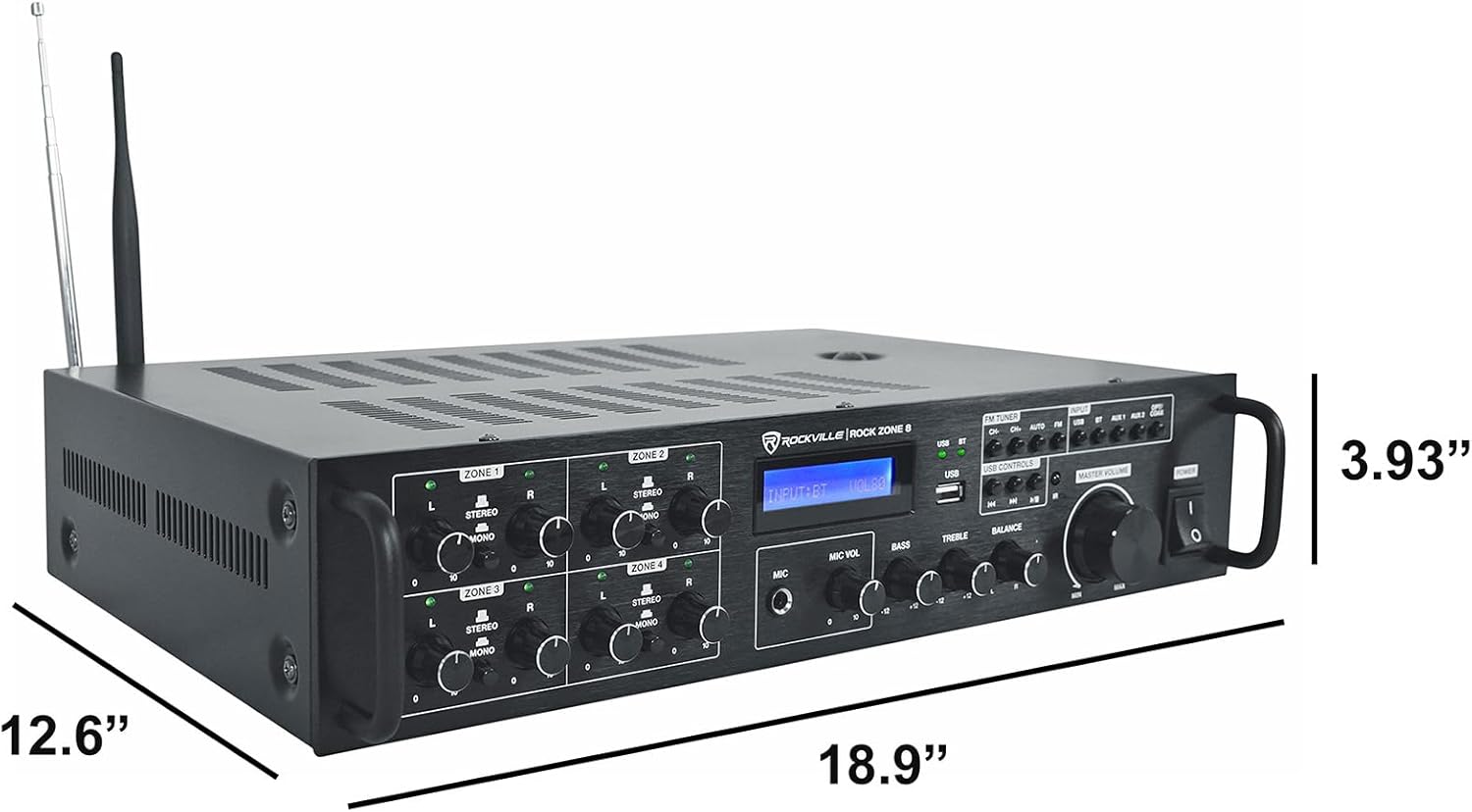 Rockville Bundle Rock Zone 8 8-Channel 1000W RMS Multi Room Receiver/Amplifier Bundle with (8) HC55 White 5.25" 300 Watt in-Ceiling Home Theater Speakers 8 Ohm (9 Items)
