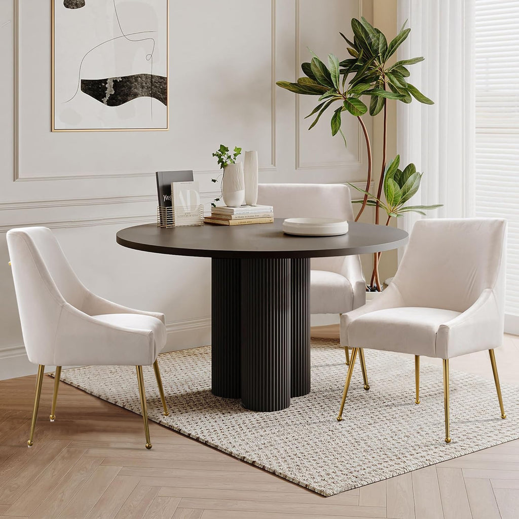 Modern Velvet Dining Chairs Set of 2, Contemporary Upholstered Furniture Collection with Polished Gold Metal Legs, Elegant Accent Chairs for Kitchen Living Room(White)