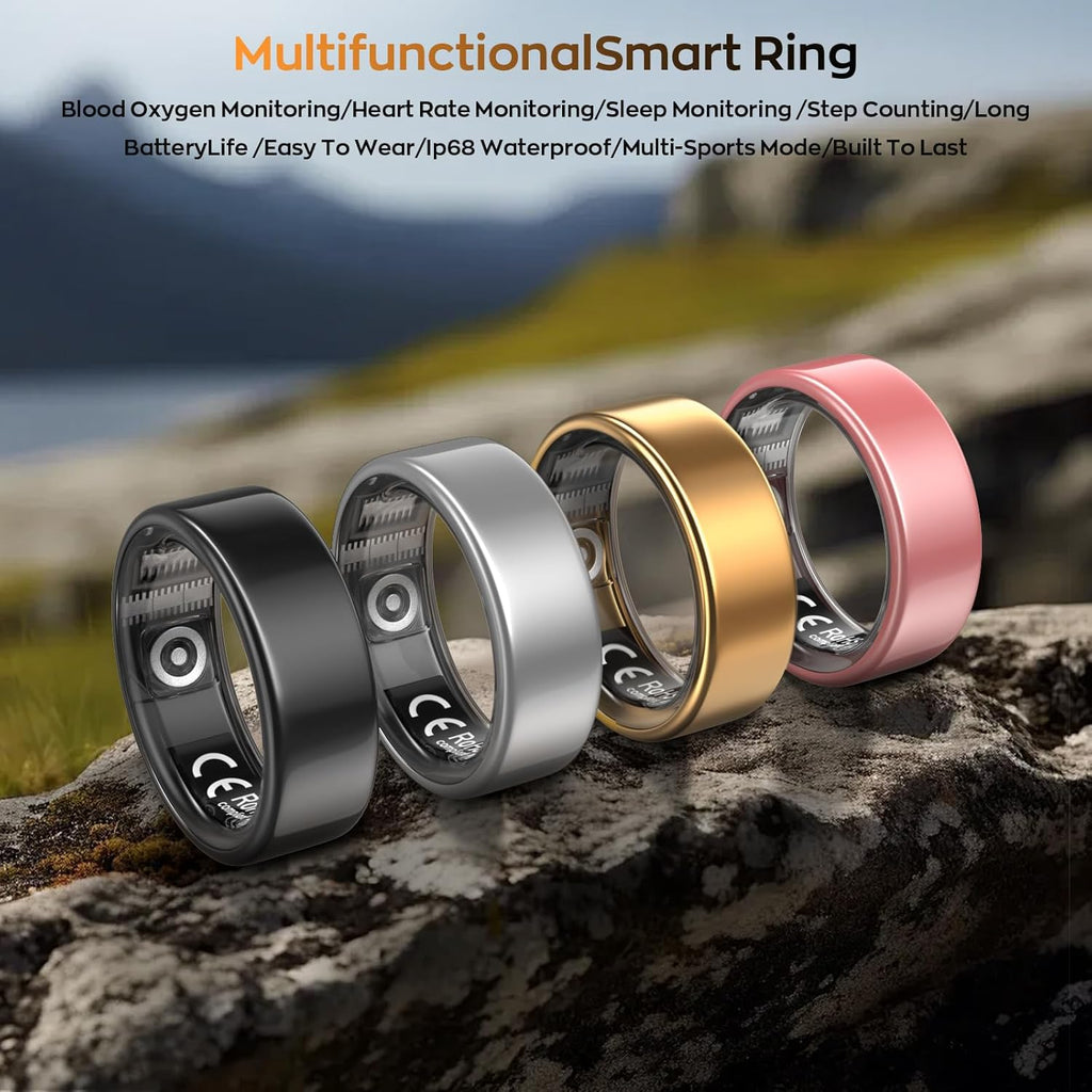 Smart Ring with Sleep Monitoring, Step Counting, Heart Rate, Blood Oxygen for iOS and Android, No Subscription Fee, IP68 Waterproof Health Tracker (Silver, 10)