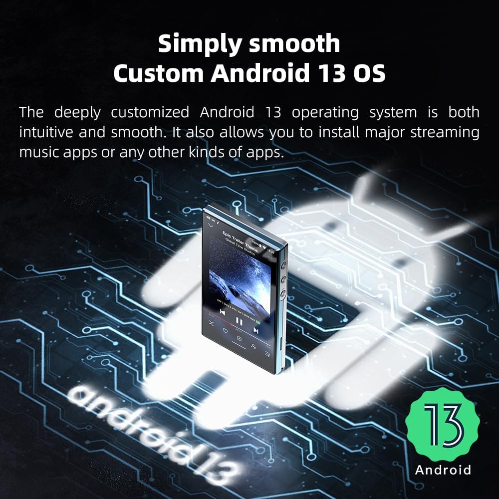 160G MP3 Player, JadeAudio/FiiO JM21(3+32G) Android 13 Hi-Res Music Player with Snapdragon 680, Bluetooth WiFi USB DAC 12.5H Playtime, up to 2TB (Black with 128G SD Card)
