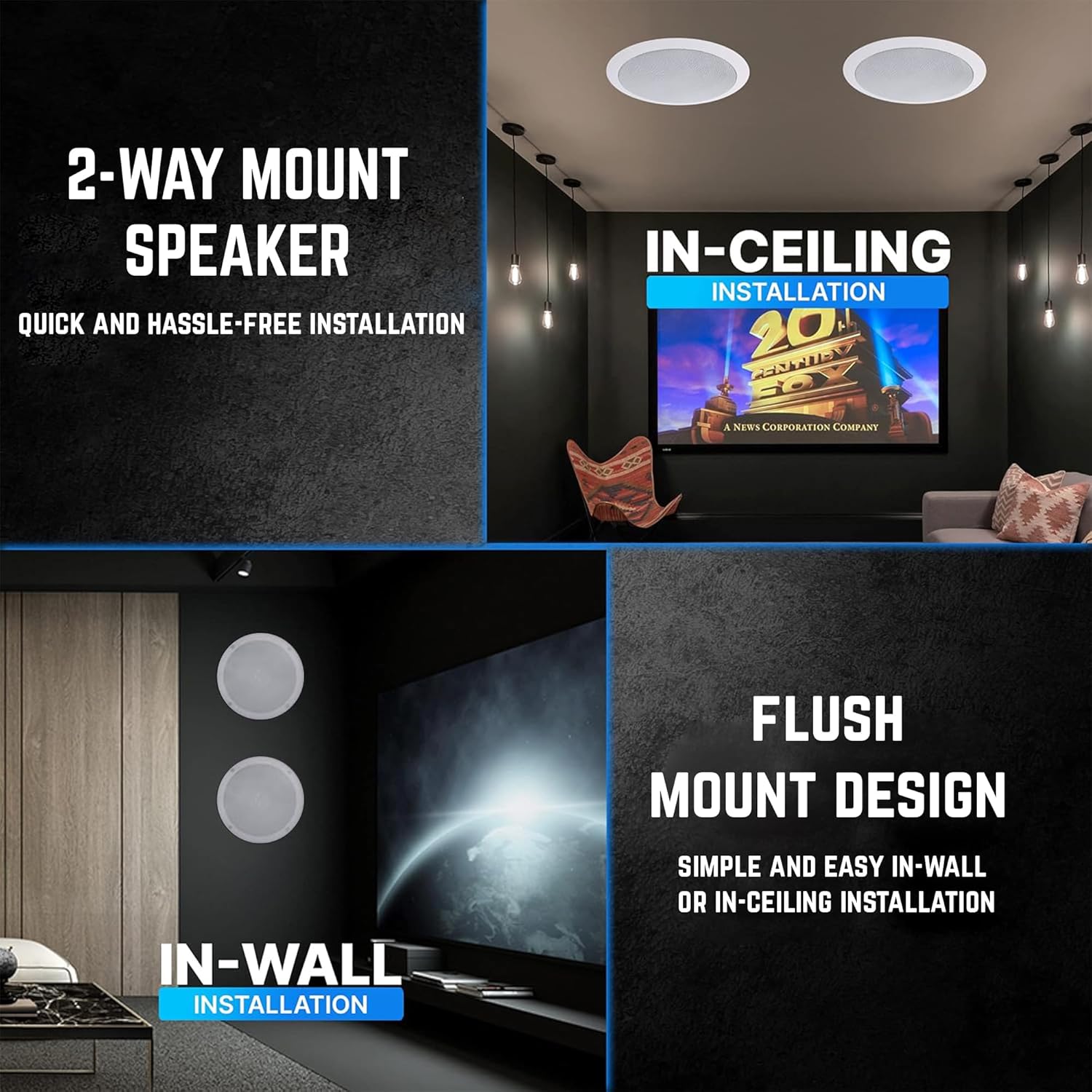 Technical Pro Home Theater System Kit 2000 Watts Bluetooth Amplifier with 6 Qty 5.25" 175 Watts in-Wall in-Ceiling Speakers & 16 Gauge 250 ft. Speaker Wire
