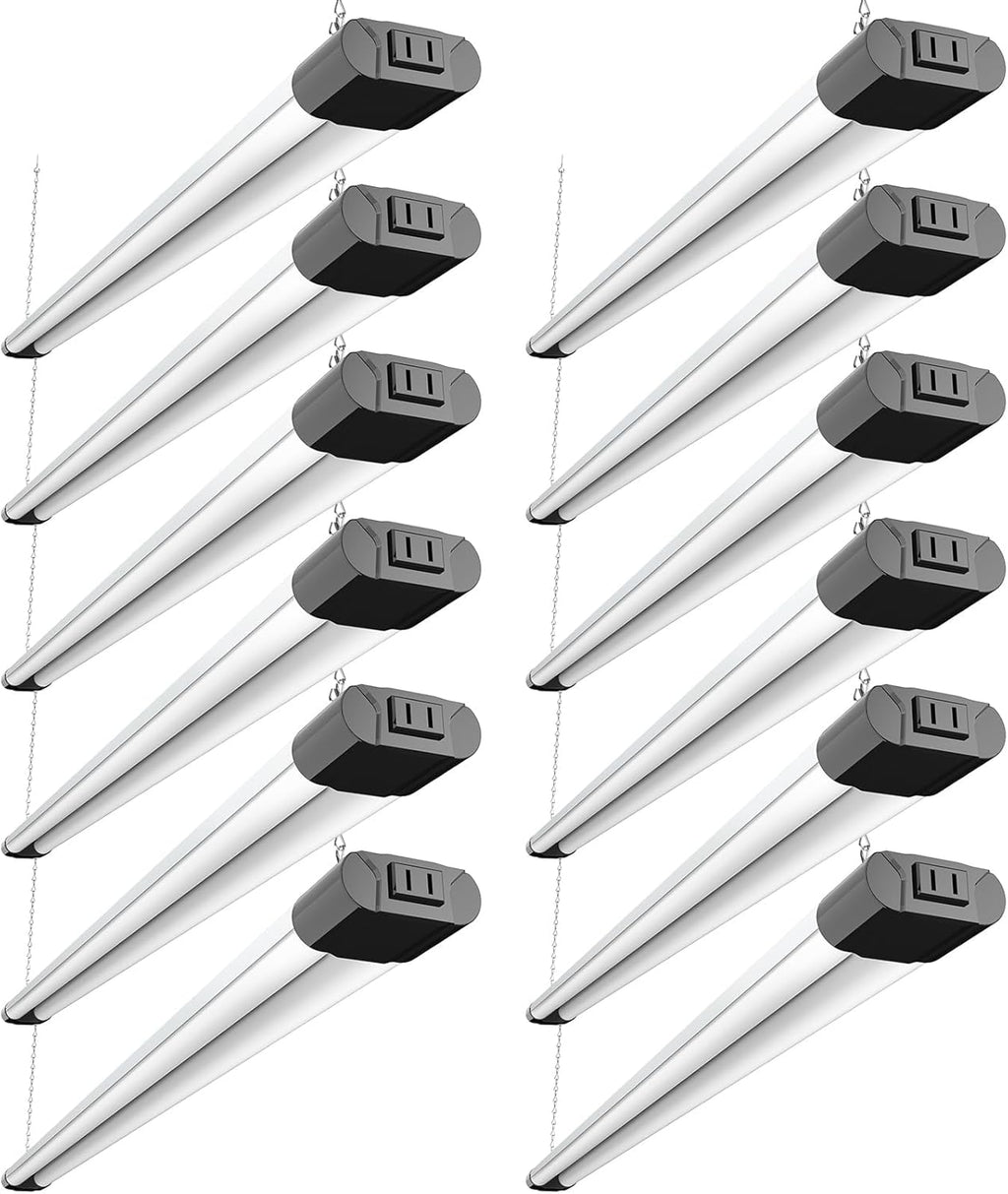 BBOUNDER 12 Pack Linkable LED Shop Light with Reflector, Super Bright 6500K Cool Daylight, 4400 LM, 4 FT, 48 Inch Integrated Fixture for Garage, 40W Equivalent 250W, Surface & Suspension Mount, Black