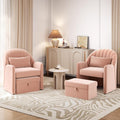 Yaheetech Small Barrel Accent Chair with Footrest Set of 2, Velvet Modern Comfy Cute Elegant Reading Chairs with Lumbar Pillow Storage Box for Living Room Bedroom, Pink Set of 2