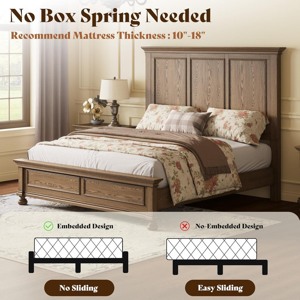 AMERLIFE Solid Wood 3 Piece Bedroom Set Including 65.2" High King Bed Frame, Fully Assembled Nightstands Set of 2 with 2 Storage Drawers for Bedroom, Light Brown