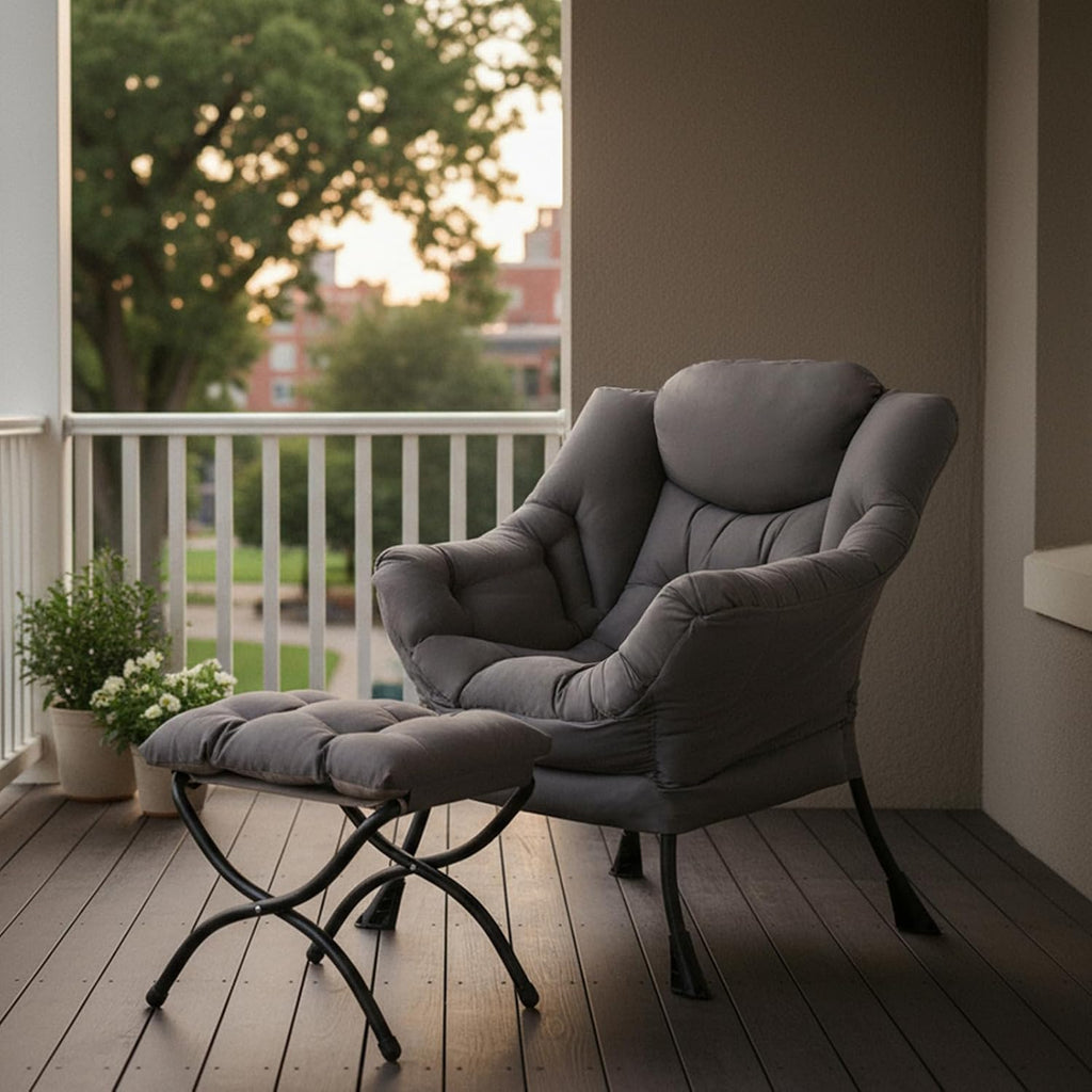 Tiita Modern Large Accent Chair with Ottoman, Comfy Leisure Sofa Armchair with Footrest, Reading Chair for Bedroom, Living Room, Dorm Rooms, Garden Dark Grey