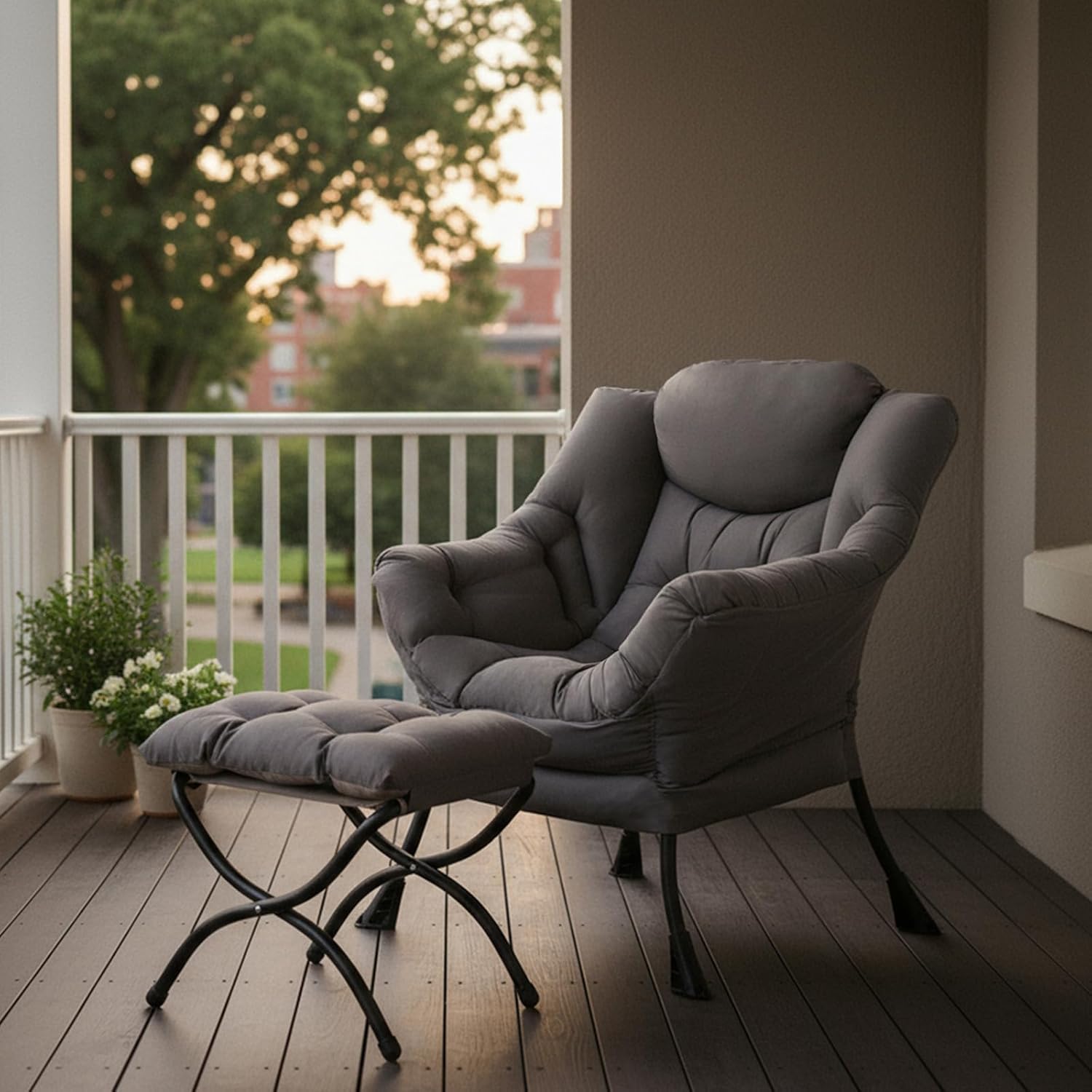 Tiita Modern Large Accent Chair with Ottoman, Comfy Leisure Sofa Armchair with Footrest, Reading Chair for Bedroom, Living Room, Dorm Rooms, Garden Dark Grey