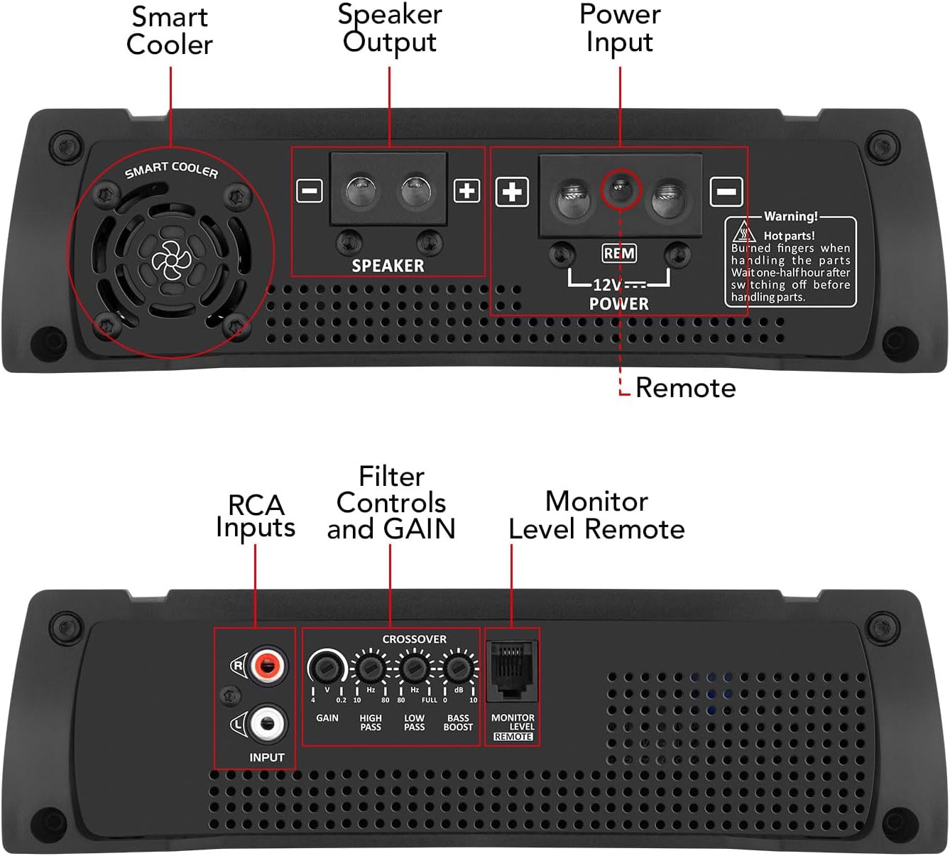 Taramps HD 3000 1 Ohm Black RGB 1 Channel Amplifier 3000 Watts RMS Digital, 108 RGB Effects, Crossover, Low/High Pass, Bass Boost, Car Audio System, Monoblock Full Range, LED Monitor Indicator, HD 3k