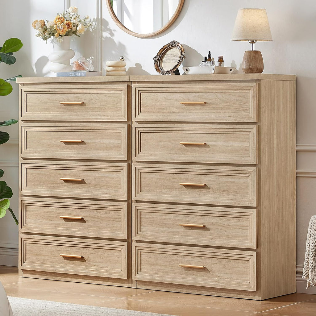 RWYHG Dresser Set for Bedroom with 5 Drawers 45" Tall Wood Closet Organizer with Metal Handle Furniture for Living Room Hallway Natural