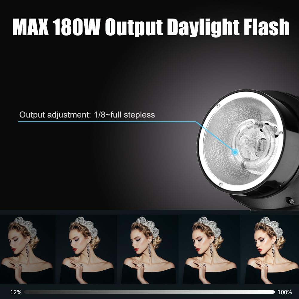 Godox Studio Flash Light Kit for Photography, Strobe Softbox Lighting Kit, 2x180W Daylight Compact Monolight with Flash Trigger, Softbox, Light Stands, Reflector Storage Bag, Umbrella, AC 110V Powered