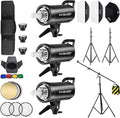 Godox 3 Pack SK400II 1200Ws 2.4G Speedlite Studio Flash Strobe Monolight Bowens Mount Kit for Studio Shooting, Location and Portrait Photography with Softbox, Light Stand, Barn Door Kit, Carrying Case