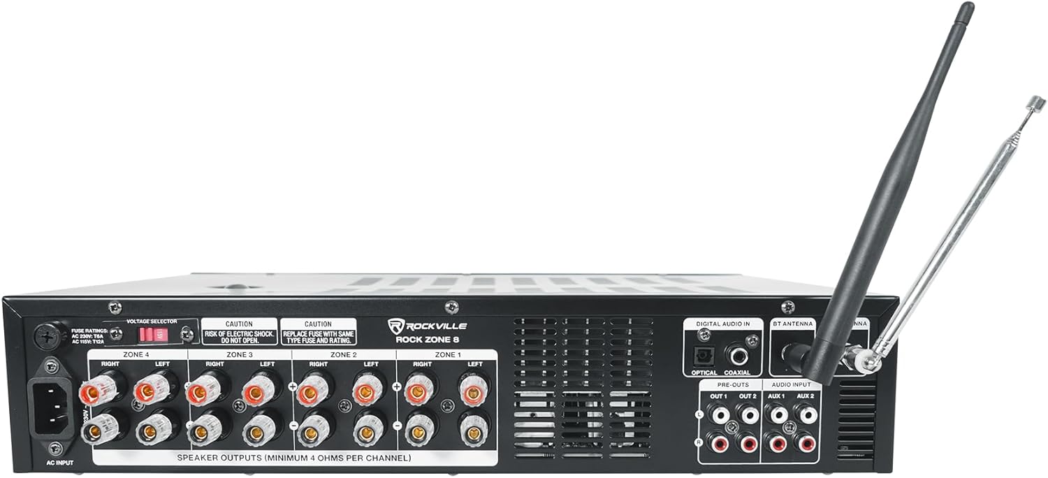 Rockville Rock Zone 8 Channel 1000W Commerical Receiver for Restaurant/Bar/Cafe