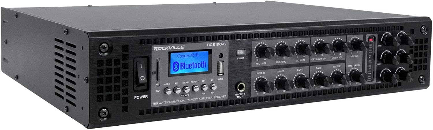 Rockville CC525T Bundle: (4) Pair 5.25-in 70V Commercial in-Ceiling Speakers, RCS180-6 180W 6-Zone Rack Mount Digital Hybrid Amplifier Receiver, Bluetooth, for Bedroom/Living Room/Bathroom, 5-Items