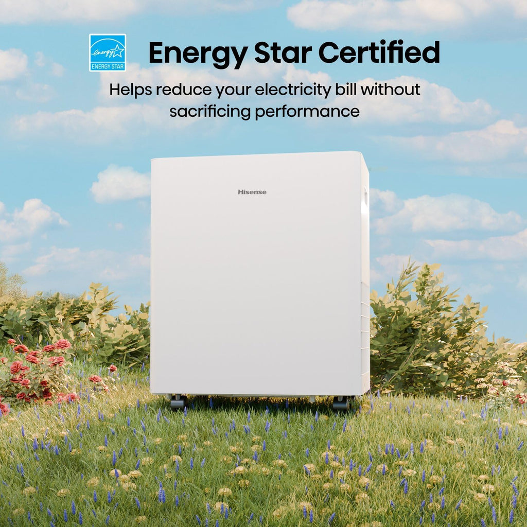 Hisense 50 Pint Lift-Up Portable Dehumidifier with Built-In Pump in White, Energy Efficient Quiet Moisture Extractor for Bathroom Bedroom Garage Attic Home House Crawl Space