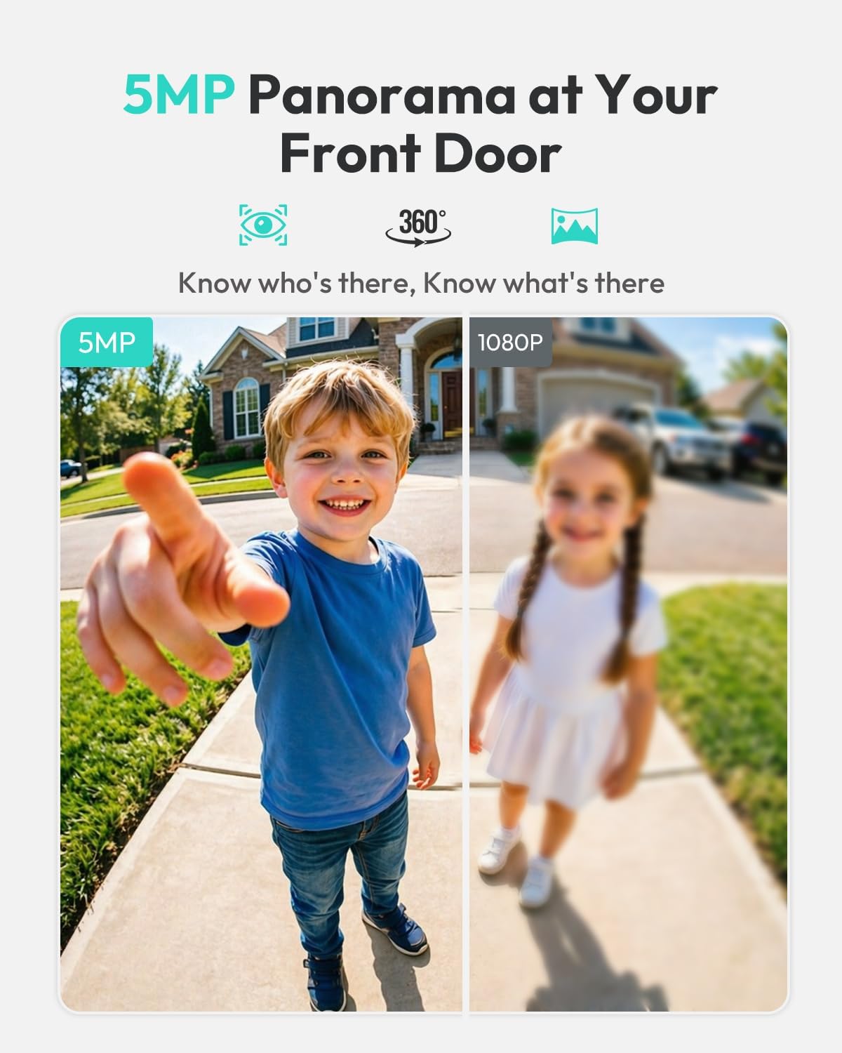 BOTSLAB 5MP Wireless Video Doorbell Camera,180° Head-to-Toe View, AI Motion Detection, VR Mode, Battery or Wired Powered, Easy Installation, Weatherproof, No Monthly Fee, 2.4GHz WiFi