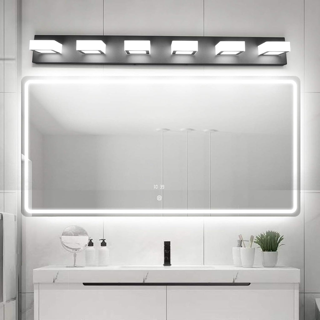 Ralbay Modern Black Vanity Lights Fixtures 6 Lights Acrylic Modern LED Matte Black Vanity Lights for Bathroom