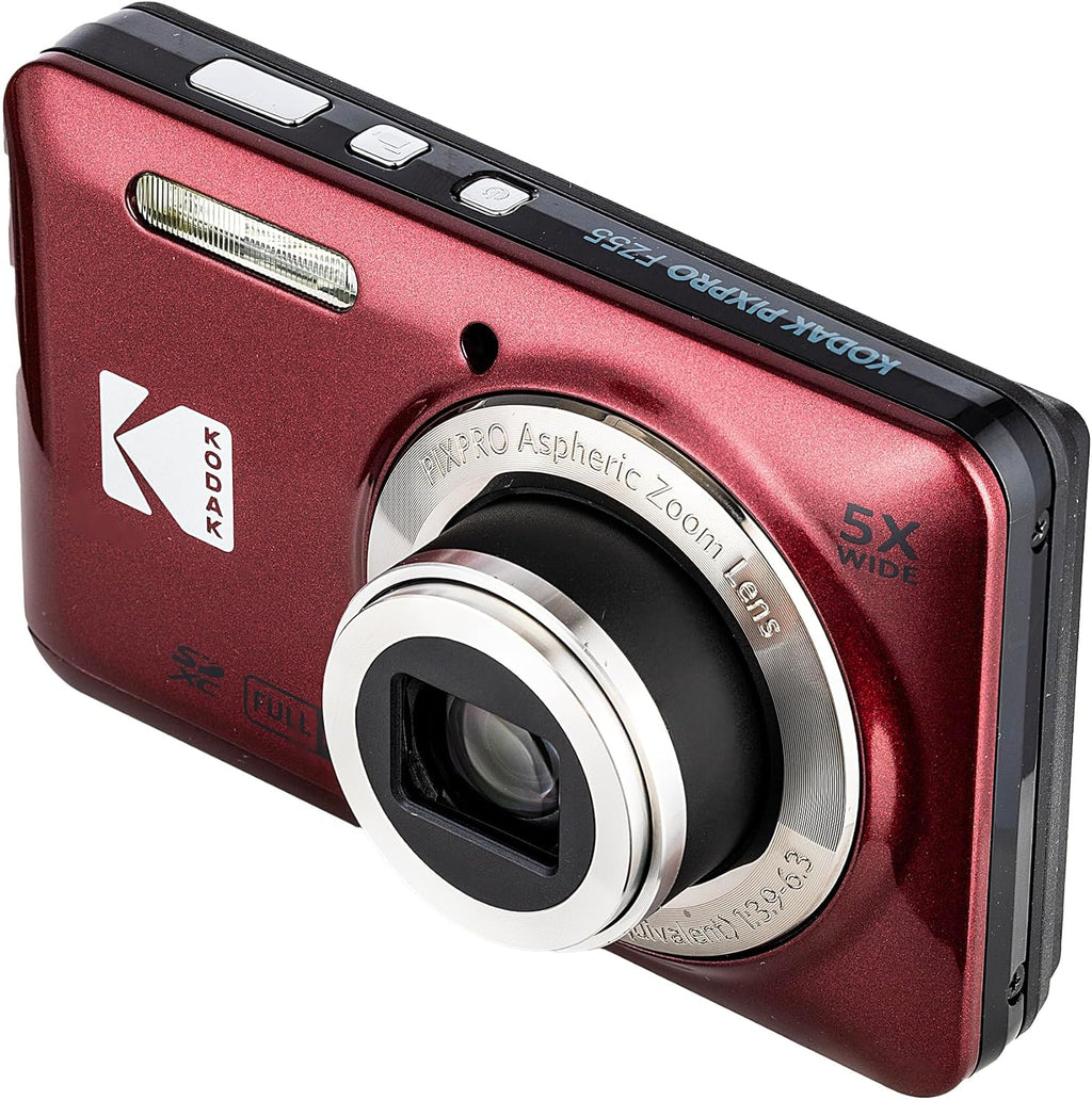 Kodak PIXPRO FZ55 Digital Camera (Red) | 16MP Sensor, 5X Optical Zoom, 28mm Wide-Angle Lens & Full HD Video | Great for Travel & Beginner Photography (FZ55RD) + 32GB Card + Case + Cleaning Cloth
