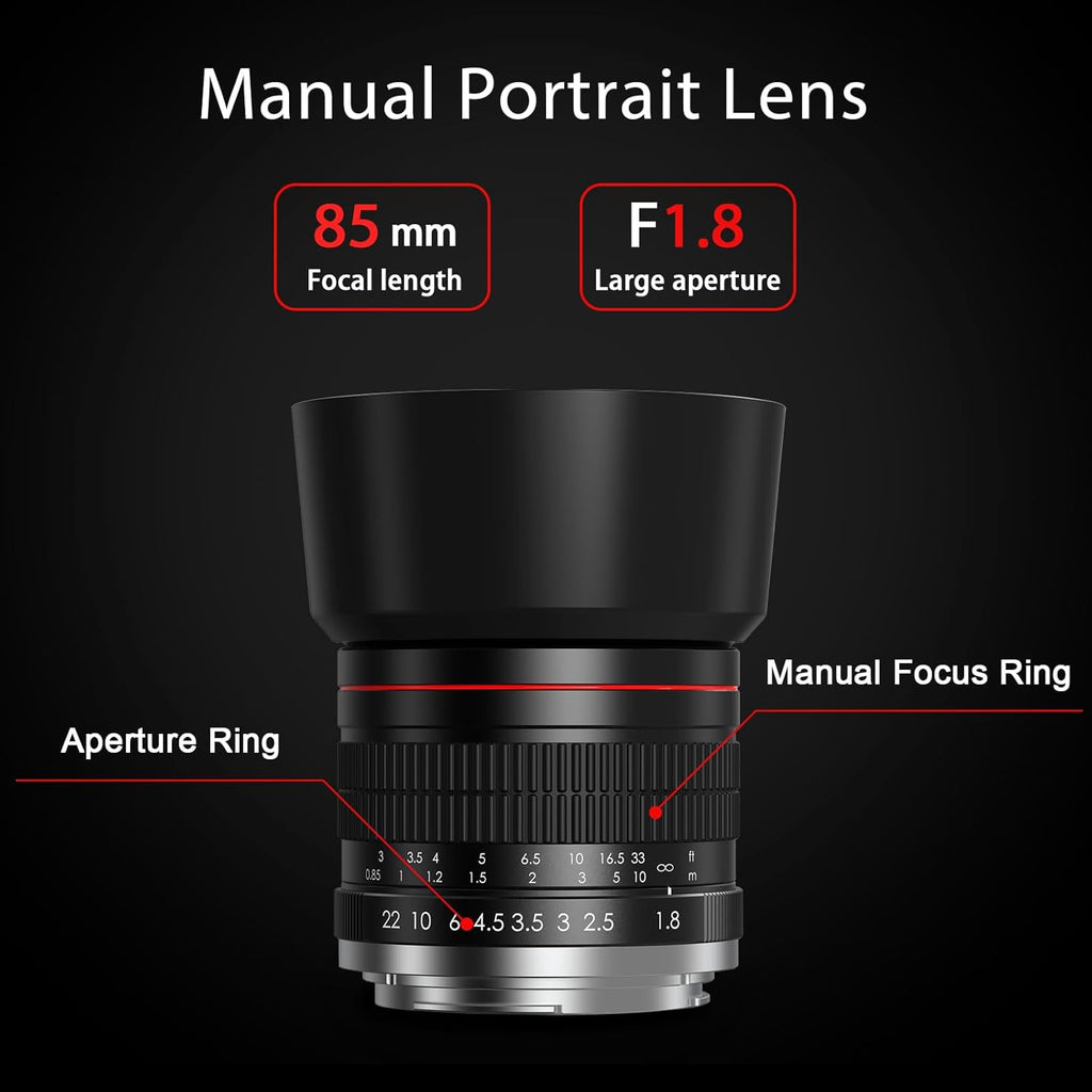 85mm f1.8 Portrait Lens EF Lens for Canon, Manual Focus (MF) for Canon EOS Rebel T8i T7i T7 T6 T6s T6i SL3 SL2 90D 80D 77D 4000D EOS-1D X Mark III/II, 5D Mark IV, 6D Mark II etc (EF Mount)