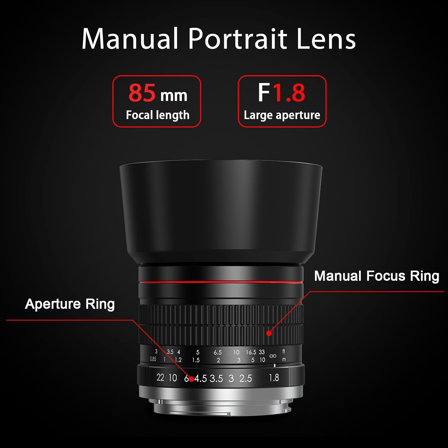 85mm f1.8 Portrait Lens EF Lens for Canon, Manual Focus (MF) for Canon EOS Rebel T8i T7i T7 T6 T6s T6i SL3 SL2 90D 80D 77D 4000D EOS-1D X Mark III/II, 5D Mark IV, 6D Mark II etc (EF Mount)