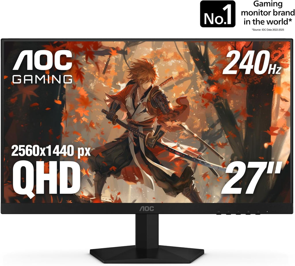 AOC 27 Inch QHD Gaming Monitor 240Hz 0.3ms, Overclock 260Hz, IPS, 2560x1440, G-Sync Compatible, HDR Ready, DisplayPort 1.4 HDMI 2.0, VESA Mount, 3-Year Zero-Bright-Dot, Q27G41ZE