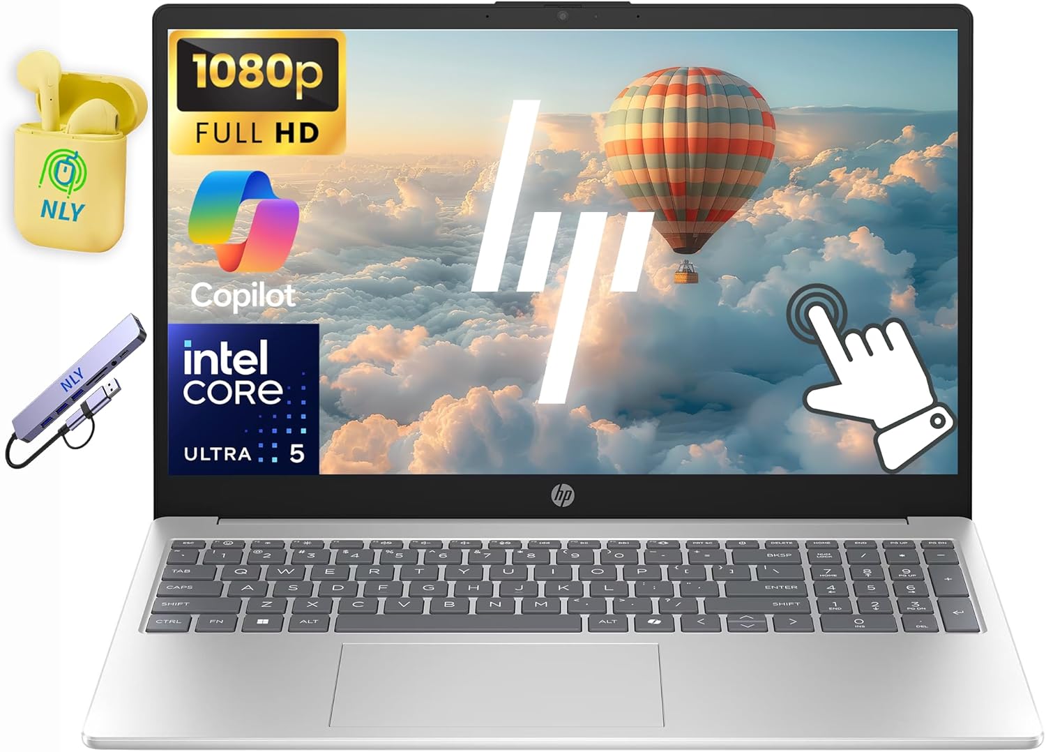 HP 15.6" FHD Touchscreen Business Laptop Computer, 14-Core Intel Core Ultra 5 125H Processor, 8GB RAM 256GB SSD, Windows 11, Intel Arc Graphics, Numeric Keypad, NLY Earphones & 8-in-1 Hub, Silver