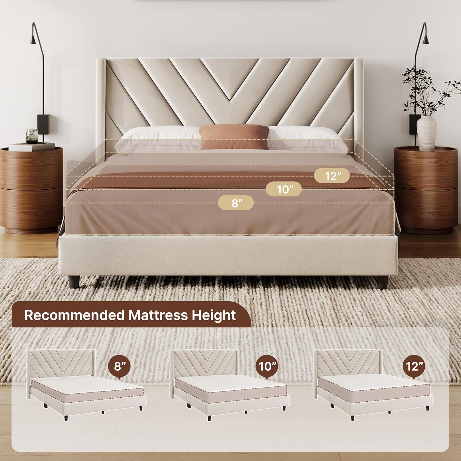 Yaheetech Queen Bed Frame Upholstered Platform Bed/Wooden Slat Support/Tufted Headboard with Wing Side/Mattress Foundation/No Box Spring Needed,Beige Queen