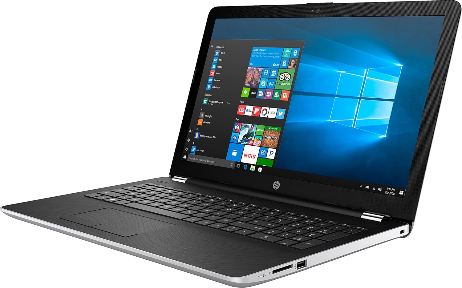 HP 15.6" HD Intel i3-7100U 4GB RAM 1TB HDD USB 3.1 Windows 10 Silver Laptop Computer