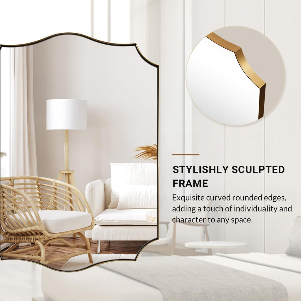 ANDY STAR Gold Vanity Mirror, 22x30 Inch Brushed Gold Mirror for Bathroom, Unique Rectangle Mirror in Rust-Proof Stainless Steel 1" Frame, Ideal for Bathroom, Powder Room, Mantel