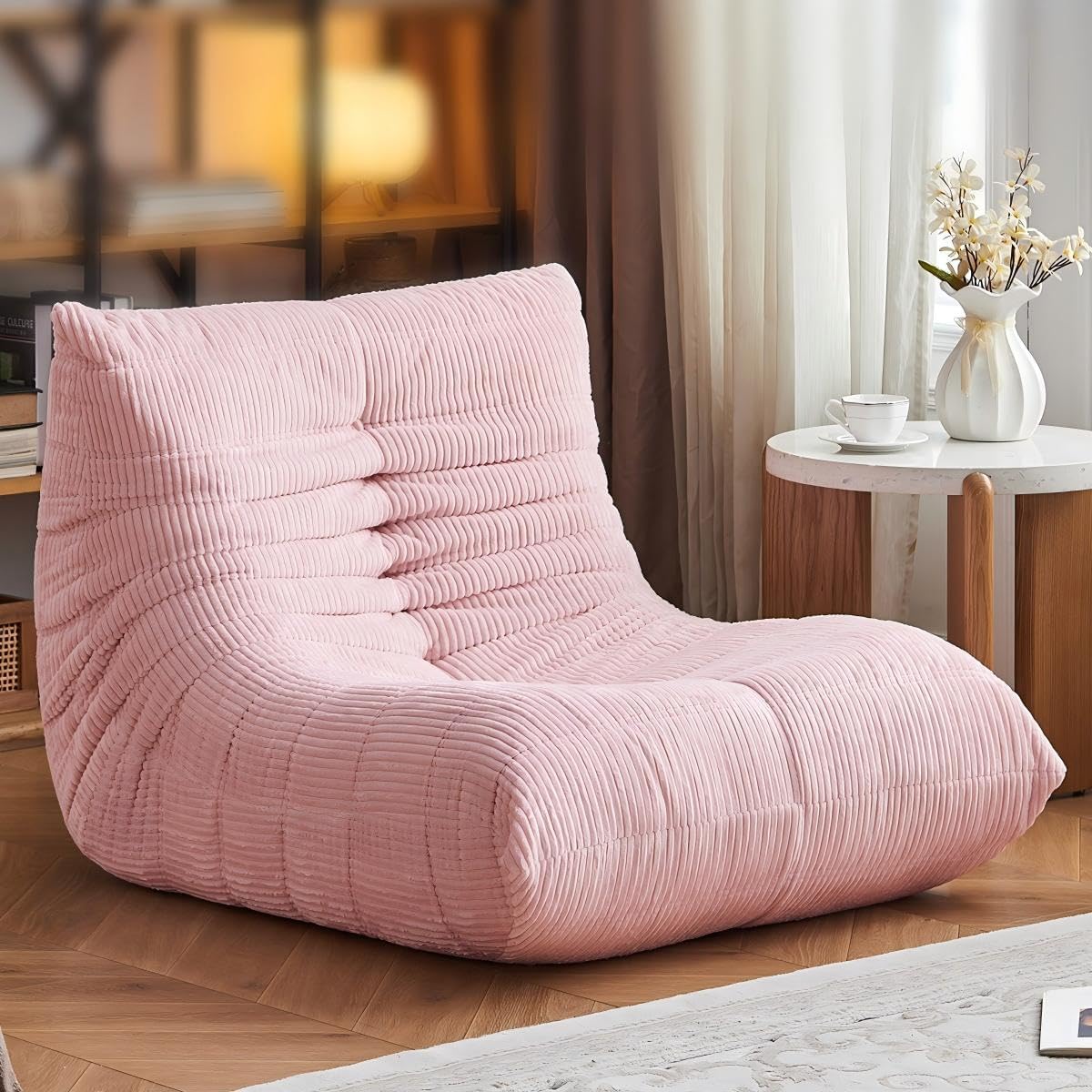 ZCUBED Large Bean Bag Chairs for Adults, Memory Foam Lounge Chair, Soft Corduroy Big Bean Bag Chair Lazy Sofa, Comfy Floor Beanbag Chair Single Sofa for Bedroom Living Room Fireside Book Nook, Pink