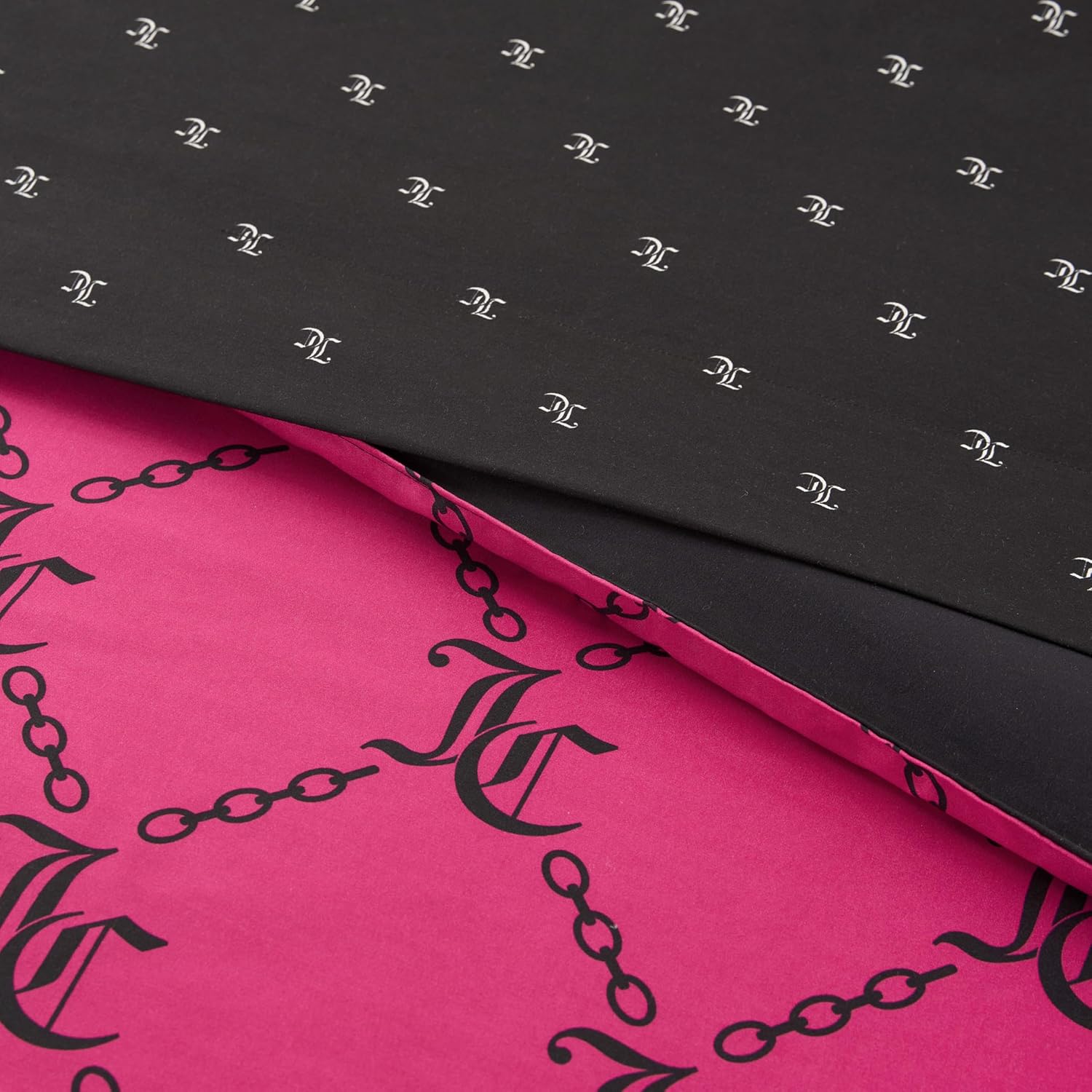 Juicy Couture Hot Pink/Black Link Logo Printed Comforter Set, Queen – Complete 8-Piece Bed in a Bag Collection