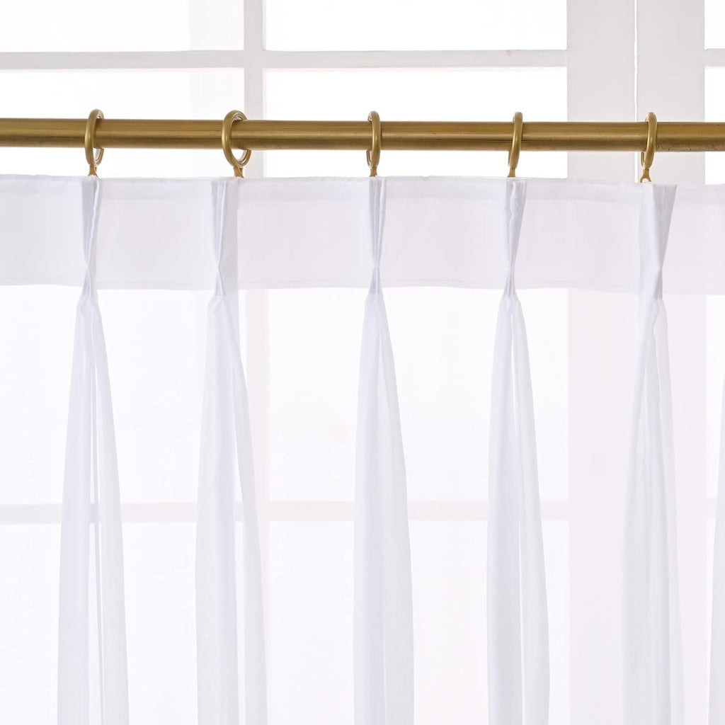 Pure White Chiffon Triple Pinched Pleats French Pleated 84 Inches Long Sheer Curtains for Living Room Window Treatment Tulle Kitchen Voile Bedroom Drapes (Pure White, 60W x 84L (2 Panels))