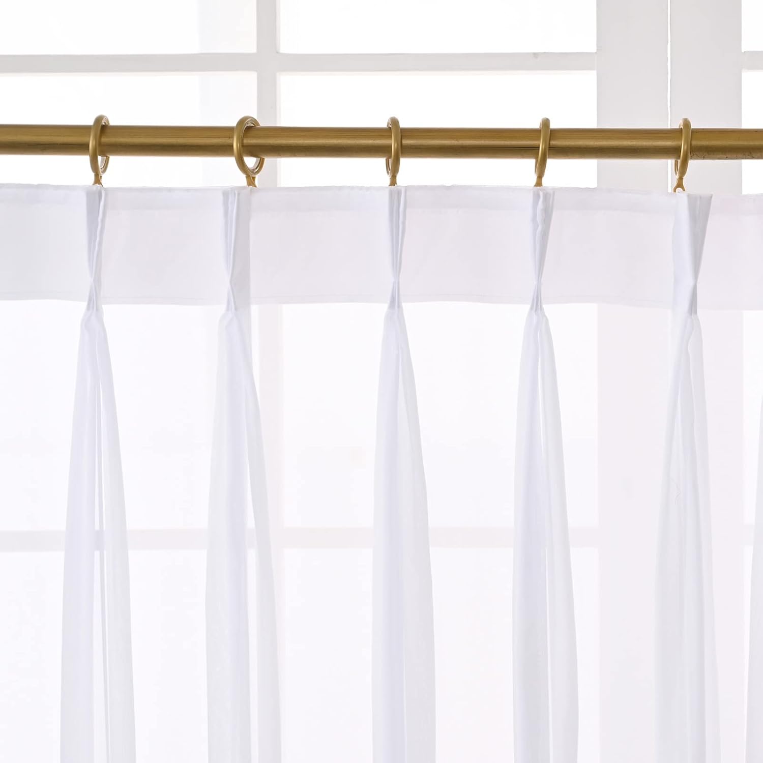 Pure White Chiffon Triple Pinched Pleats French Pleated 84 Inches Long Sheer Curtains for Living Room Window Treatment Tulle Kitchen Voile Bedroom Drapes (Pure White, 60W x 84L (2 Panels))