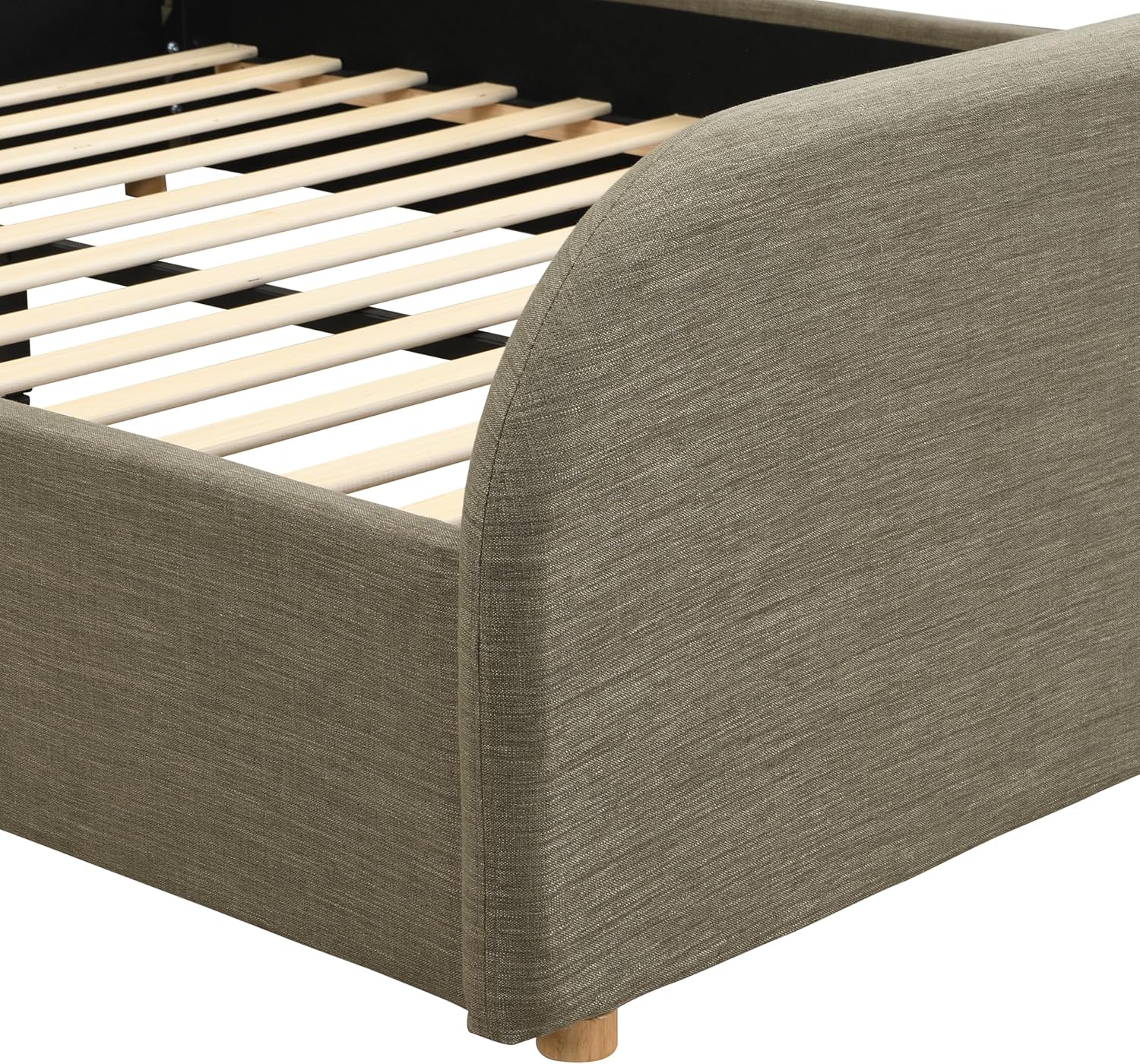 Merax Queen Size Bed Frame, Upholstered Linen Platform Bed with 43.7" Tall Headboard & Footboard, Solid Wood Base, Soft Curved Edges Design Queen Bedframe, No Box Spring Needed, Easy Assembly, Green
