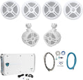 Rockville RXM-S6 Bundle: 2600W Marine 6-Ch Amplifier with PA Mic, (4) RMSTS65W 6.5 in 800W Per Pair 2-Way Boat Speakers, (2) RWB70W 250W Wakeboard Tower Speakers, RMWK4 4 AWG Amp Install Kit, 8-Items