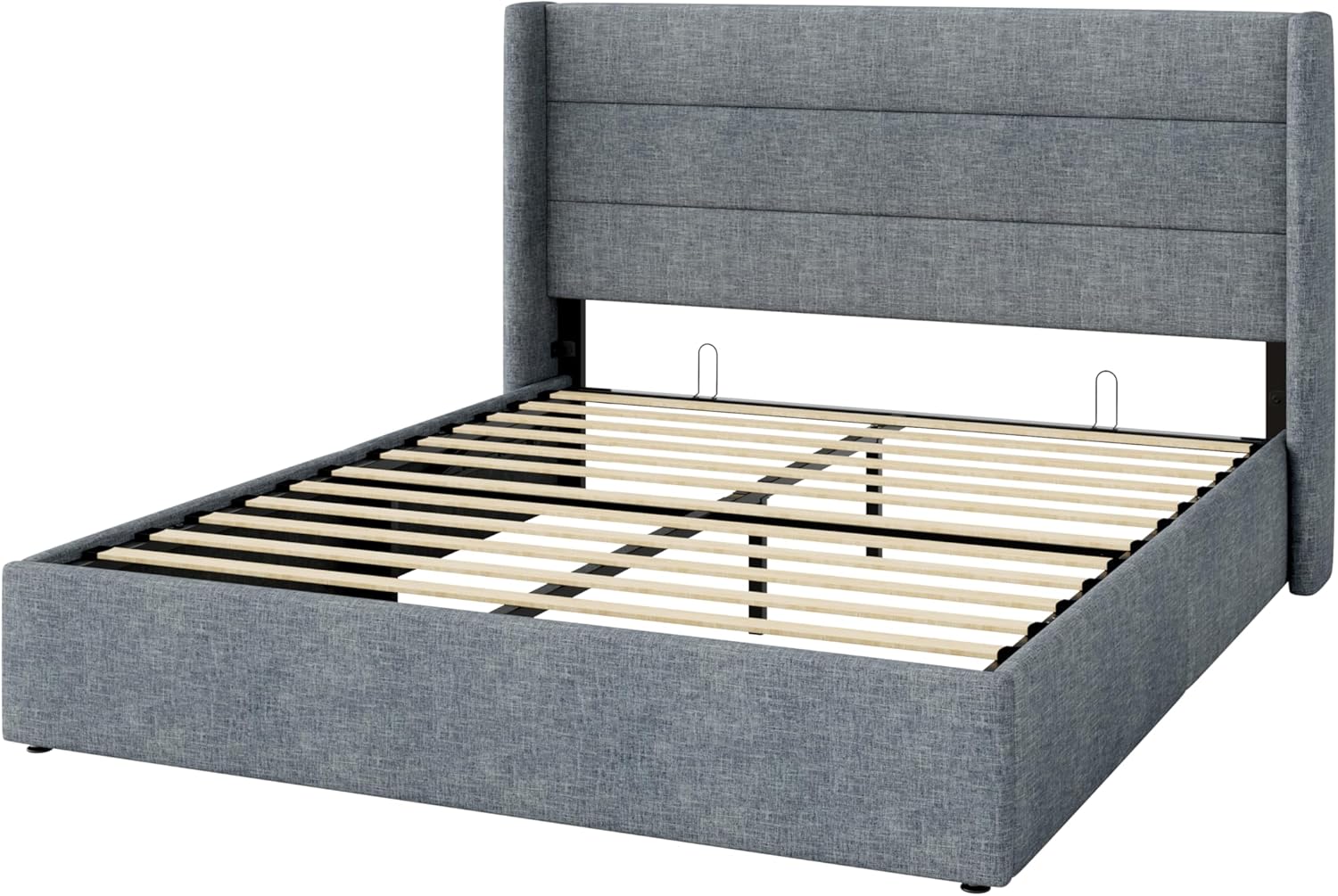 Allewie Queen Size Lift Up Storage Bed, Modern Wingback Headboard, Hydraulic Support, No Box Spring Needed, Grey Blue
